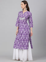 Thumbnail for Janasya Women's Purple Cotton Batik Printed Casual Straight Kurta - Distacart