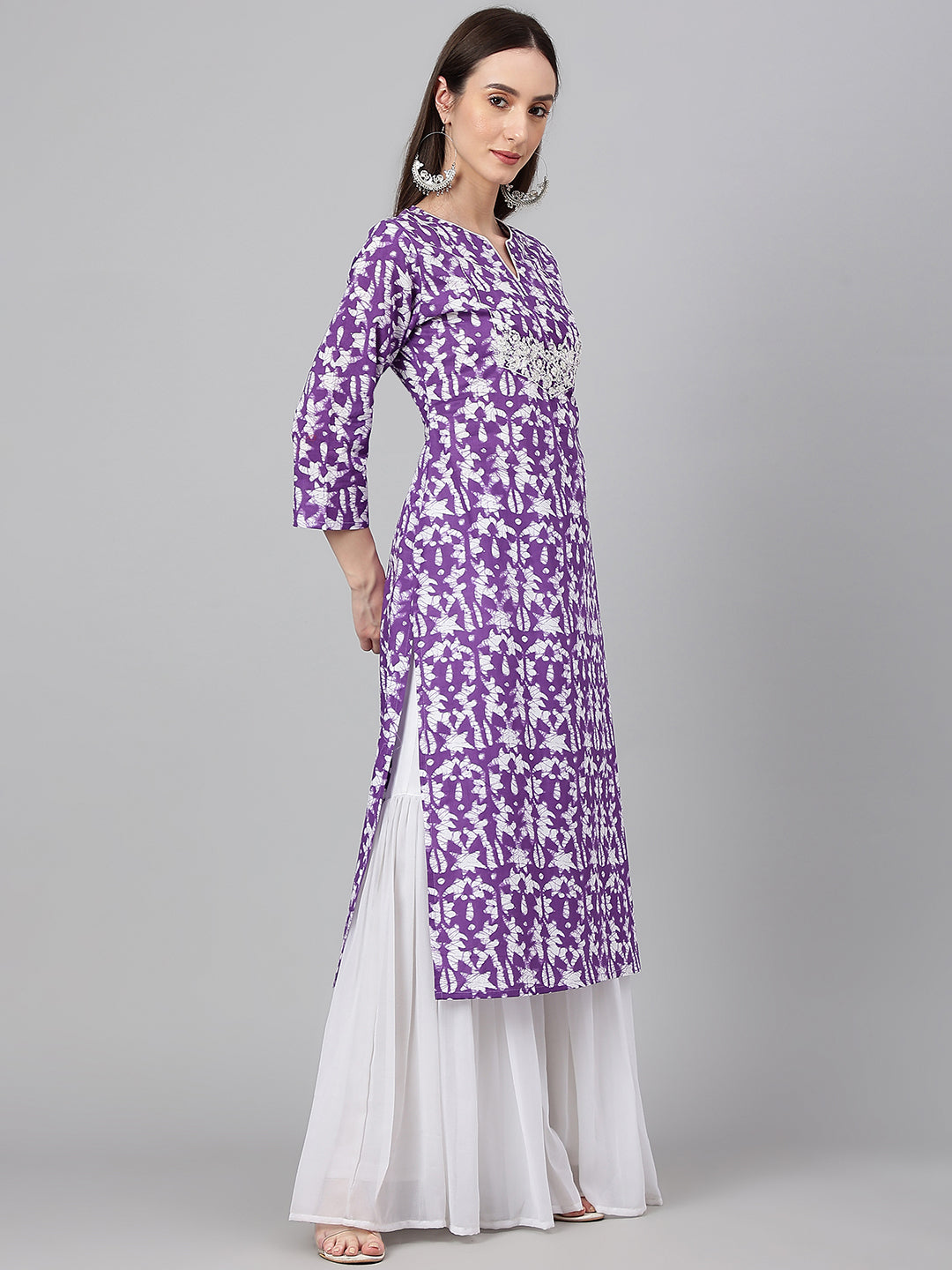 Janasya Women's Purple Cotton Batik Printed Casual Straight Kurta - Distacart