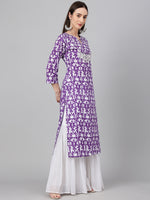 Thumbnail for Janasya Women's Purple Cotton Batik Printed Casual Straight Kurta - Distacart