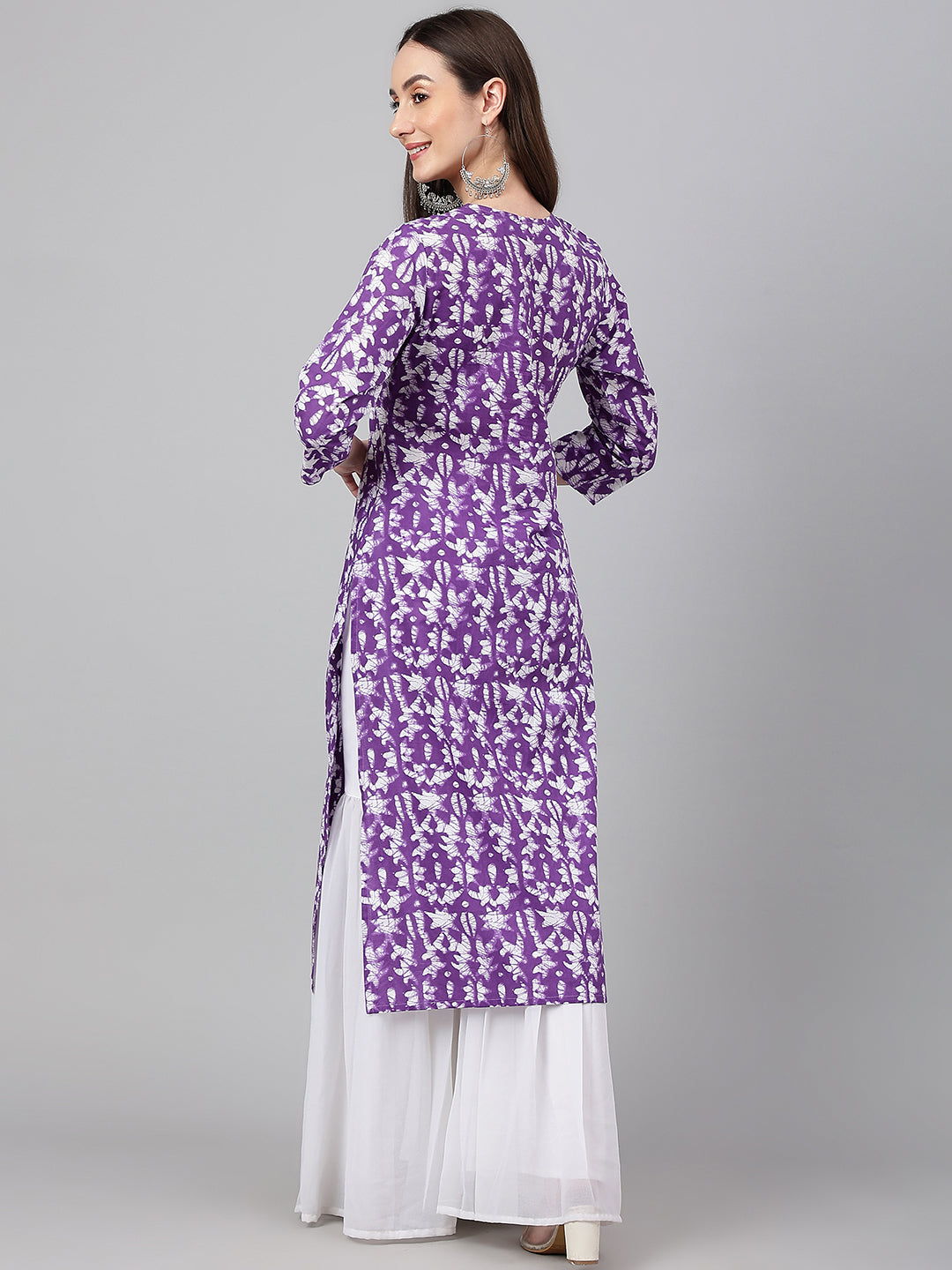 Janasya Women's Purple Cotton Batik Printed Casual Straight Kurta - Distacart