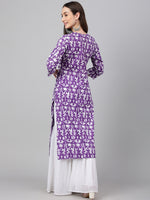 Thumbnail for Janasya Women's Purple Cotton Batik Printed Casual Straight Kurta - Distacart
