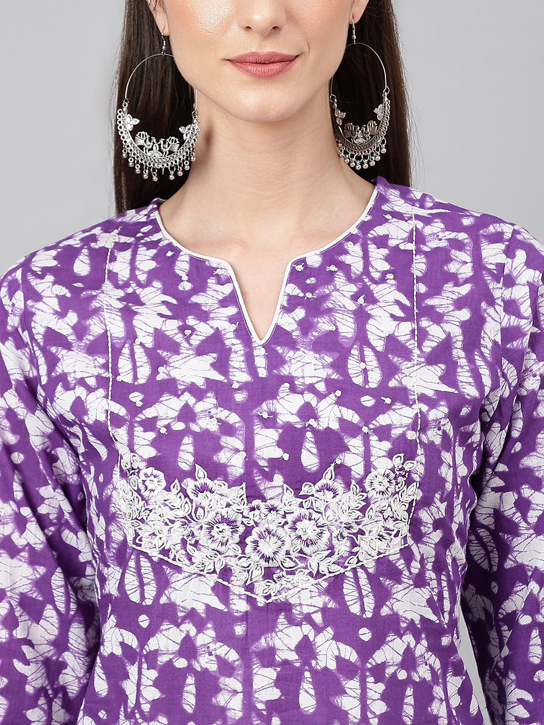 Janasya Women's Purple Cotton Batik Printed Casual Straight Kurta - Distacart