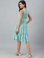 Thumbnail for Janasya Women's Sea Green Dobby Georgette Floral Printed Tiered Western Dress - Distacart