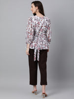 Thumbnail for Janasya Women's White Georgette Floral Print Peplum Top - Distacart