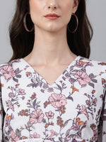 Thumbnail for Janasya Women's White Georgette Floral Print Peplum Top - Distacart