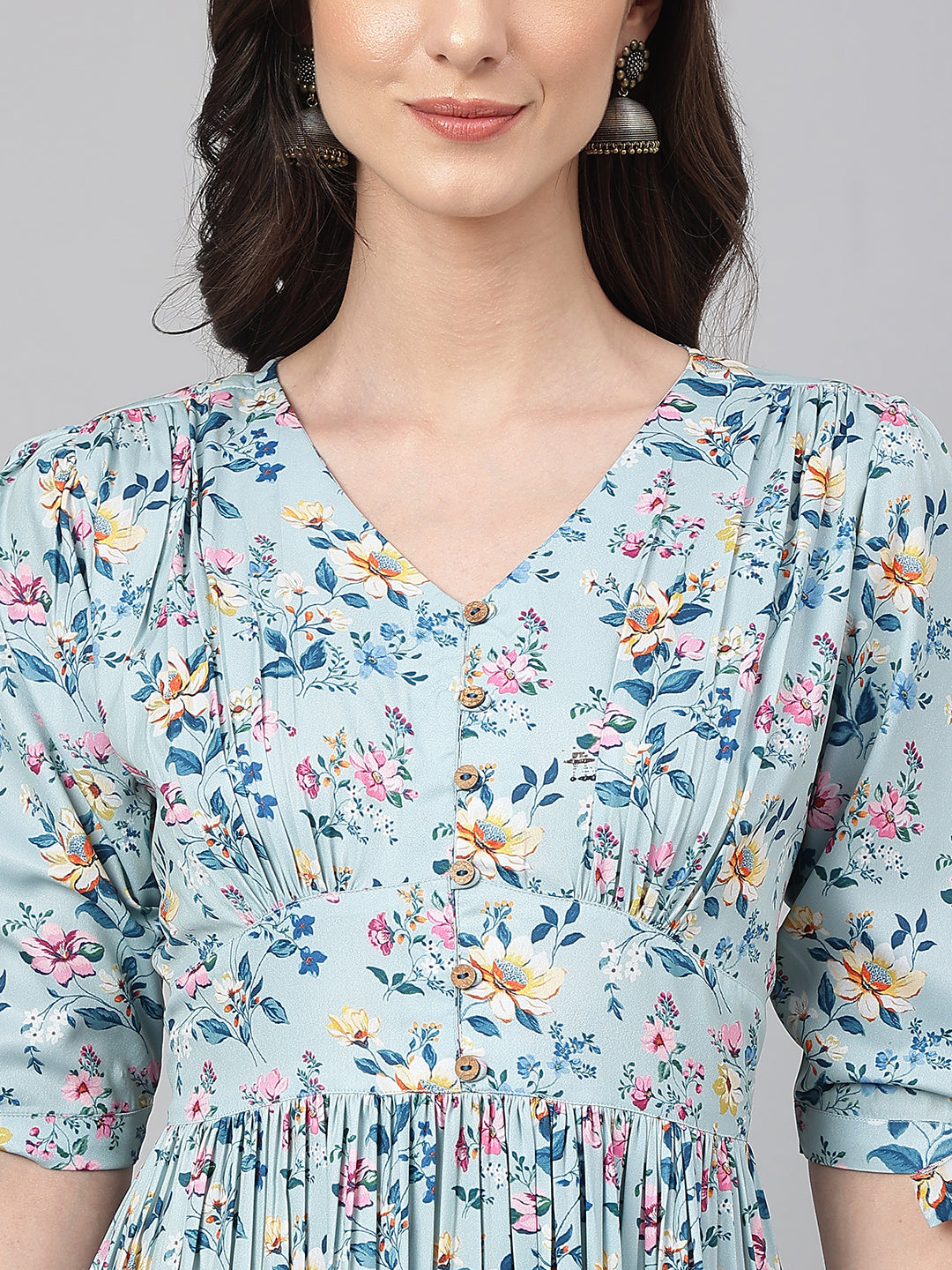 Janasya Women's Blue Crepe Digital Printed Flared Western Dress - Distacart
