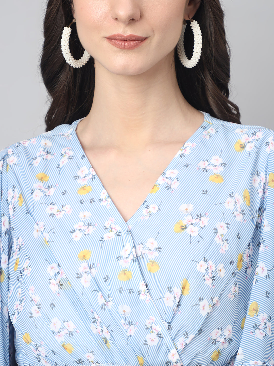 Janasya Women's Blue Georgette Floral Printed Flared Western Dress - Distacart