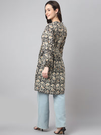 Thumbnail for Janasya Women's Black Cotton Floral Print Casual Flared Tunic - Distacart