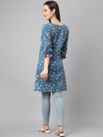 Thumbnail for Janasya Women's Blue Cotton Floral Print Casual Regular Tunic - Distacart