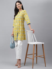 Thumbnail for Janasya Women's Yellow Cotton Floral Print Casual Empire Tunic - Distacart