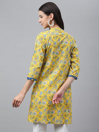 Thumbnail for Janasya Women's Yellow Cotton Floral Print Casual Empire Tunic - Distacart