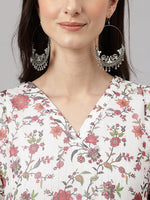 Thumbnail for Janasya Women's White Chiffon Lurex Floral Printed Flared Casual Dress - Distacart