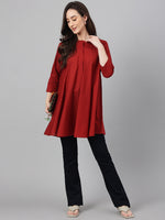 Thumbnail for Janasya Women's Maroon Dobby Cotton Solid A-Line Tunic - Distacart