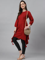 Thumbnail for Janasya Women's Maroon Dobby Cotton Solid Handkerchief Tunic - Distacart