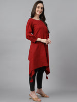 Thumbnail for Janasya Women's Maroon Dobby Cotton Solid Handkerchief Tunic - Distacart