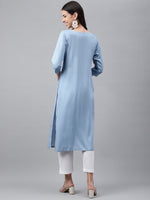 Thumbnail for Janasya Women's Light Blue Rayon Solid Casual Straight Kurta - Distacart