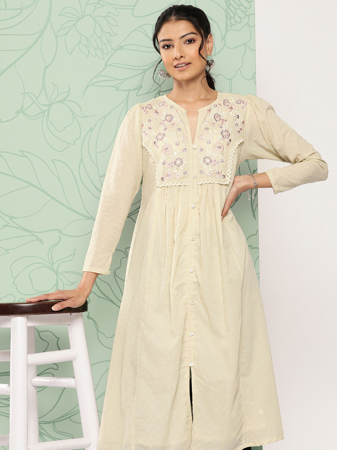 Janasya Women's Off White Dobby Cotton Solid Casual A-Line Kurta - Distacart