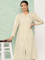 Thumbnail for Janasya Women's Off White Dobby Cotton Solid Casual A-Line Kurta - Distacart