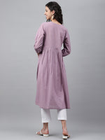 Thumbnail for Janasya Women's Lavender Dobby Cotton Solid Casual Gathered Kurta - Distacart