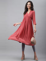Thumbnail for Janasya Women's Pink Dobby Chiffon Self Design Casual Empire Kurta - Distacart