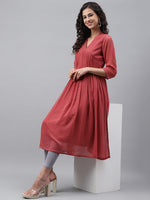 Thumbnail for Janasya Women's Pink Dobby Chiffon Self Design Casual Empire Kurta - Distacart