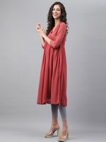 Thumbnail for Janasya Women's Pink Dobby Chiffon Self Design Casual Empire Kurta - Distacart