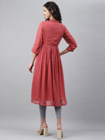 Thumbnail for Janasya Women's Pink Dobby Chiffon Self Design Casual Empire Kurta - Distacart