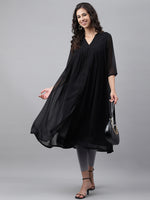 Thumbnail for Janasya Women's Black Dobby Chiffon Self Design Festive Empire Kurta - Distacart