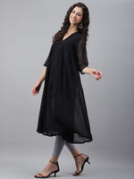 Thumbnail for Janasya Women's Black Dobby Chiffon Self Design Festive Empire Kurta - Distacart
