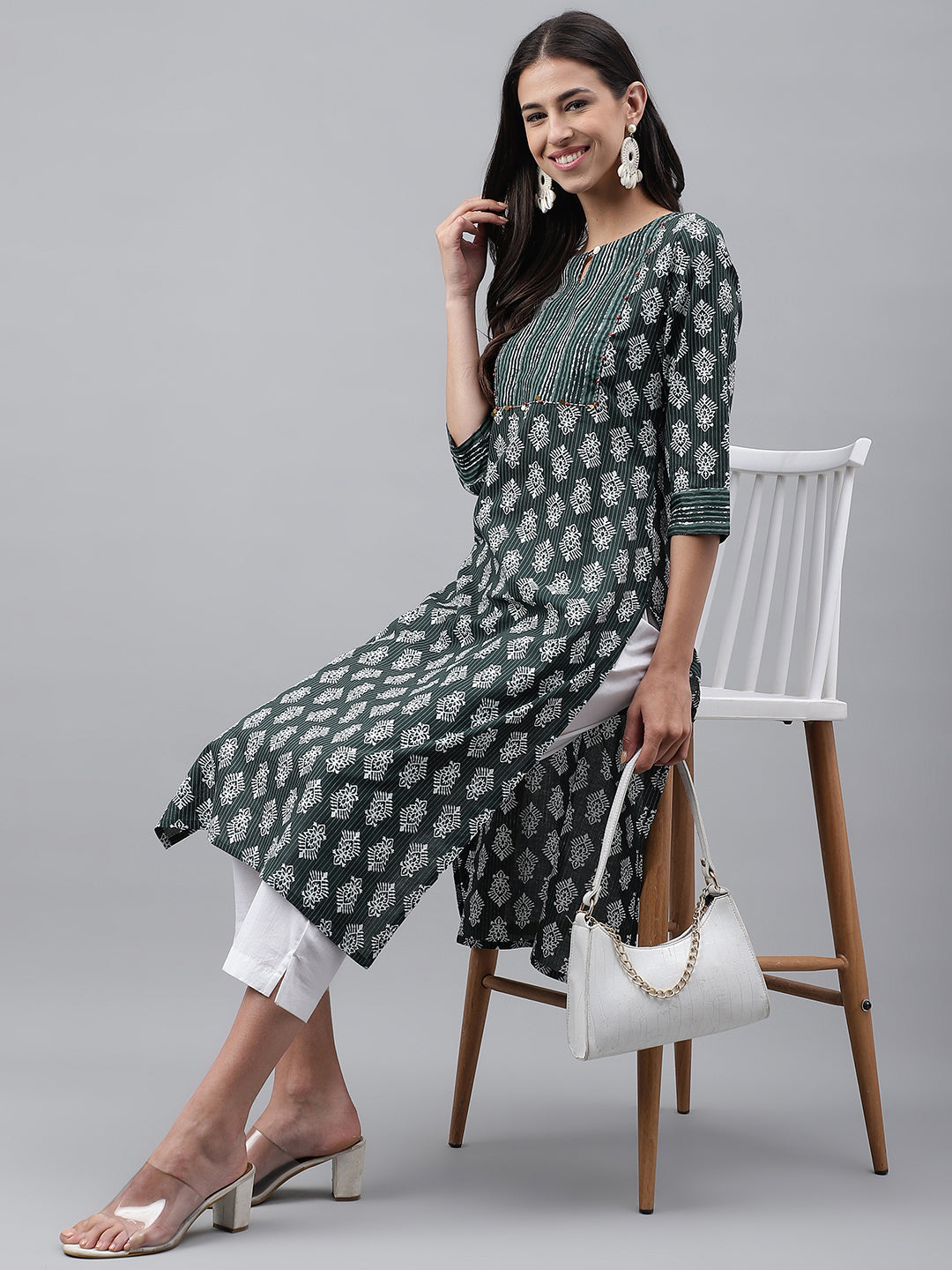 Janasya Women's Dark Green Cotton Ethnic Motifs Casual Straight Kurta - Distacart