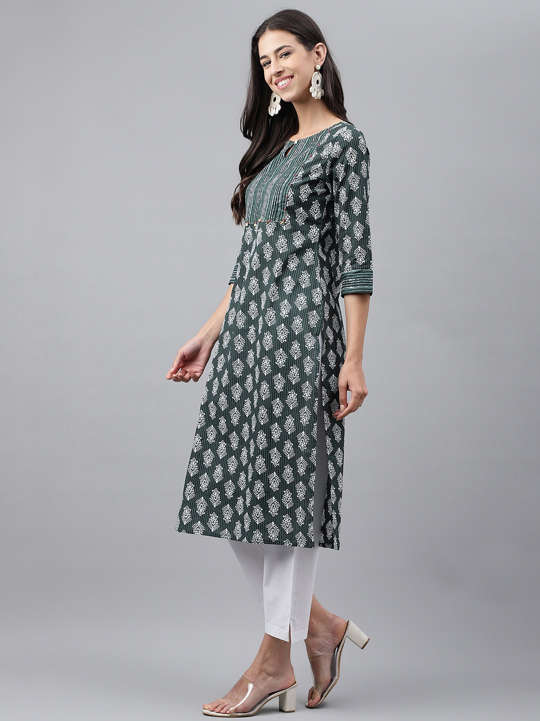 Janasya Women's Dark Green Cotton Ethnic Motifs Casual Straight Kurta - Distacart