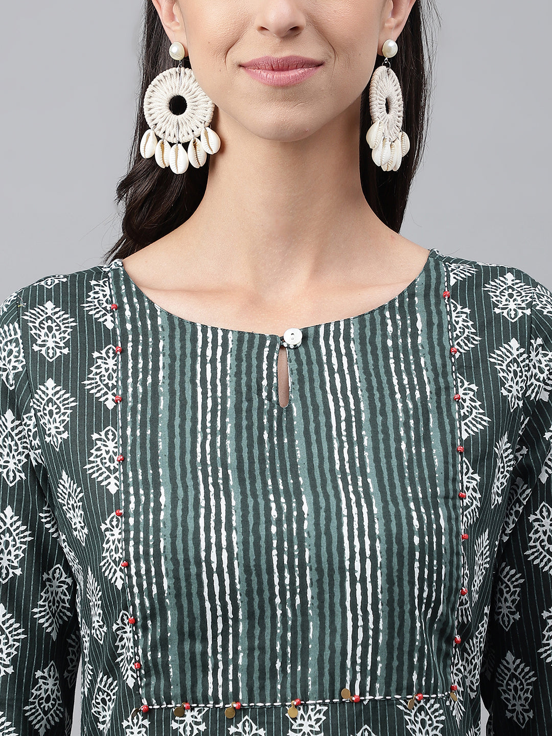 Janasya Women's Dark Green Cotton Ethnic Motifs Casual Straight Kurta - Distacart