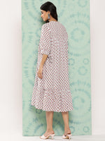 Thumbnail for Janasya Women's White Cotton Floral Printed Gathered Casual Dress - Distacart
