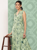 Thumbnail for Janasya Women's Light Green Crepe Digital Printed Casual Angrakha Kurta - Distacart