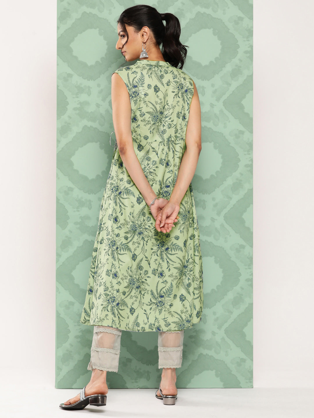 Janasya Women's Light Green Crepe Digital Printed Casual Angrakha Kurta - Distacart