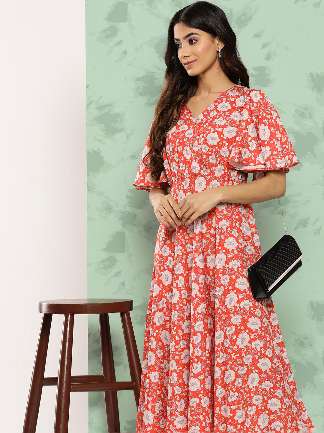 Janasya Women's Orange Crepe Digital Printed Flared Casual Dress - Distacart