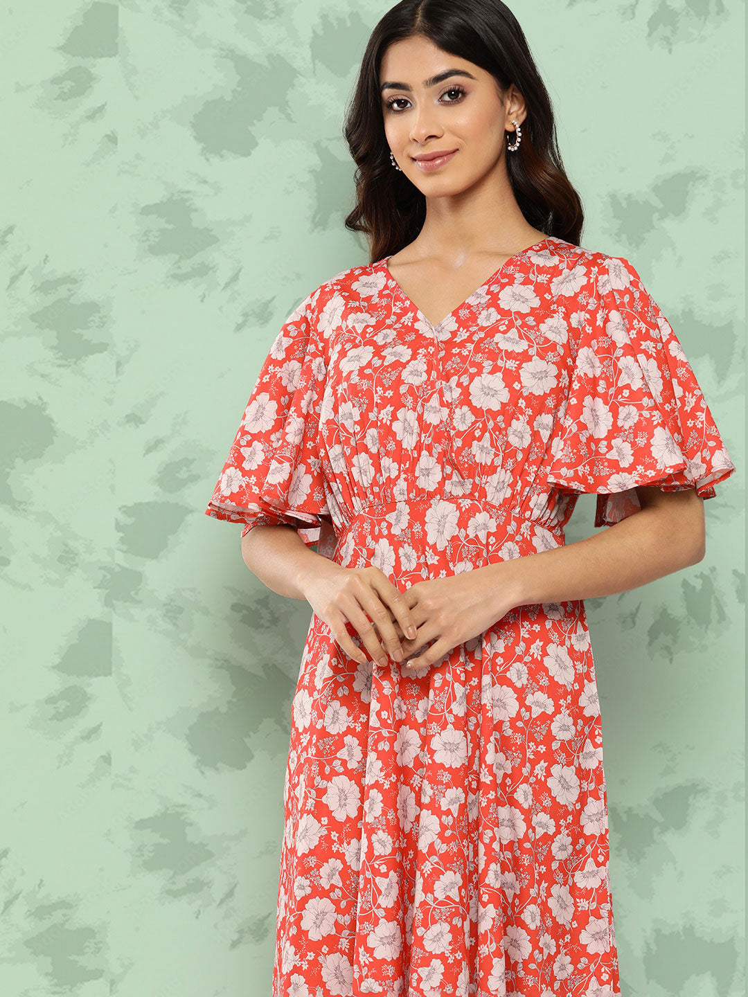 Janasya Women's Orange Crepe Digital Printed Flared Casual Dress - Distacart