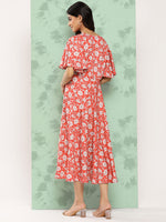 Thumbnail for Janasya Women's Orange Crepe Digital Printed Flared Casual Dress - Distacart