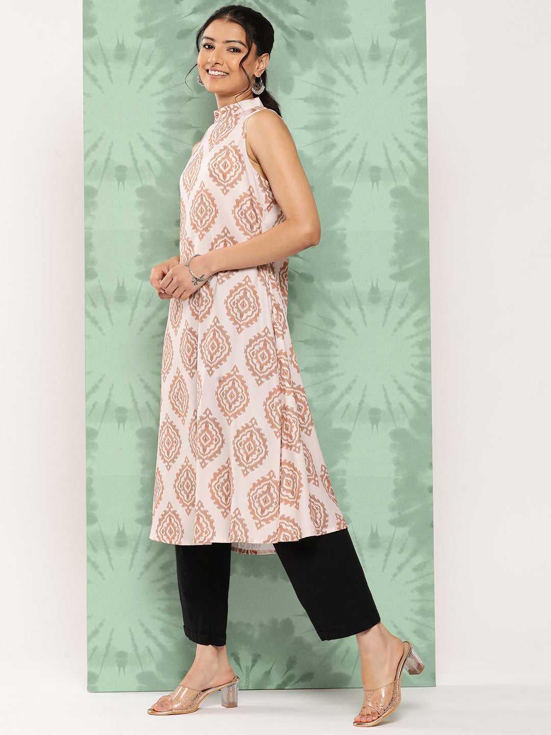 Janasya Women's Light Peach Crepe Digital Printed Casual A-Line Kurta - Distacart