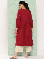 Thumbnail for Janasya Women's Maroon Rayon Solid Party Gathered Kurta - Distacart