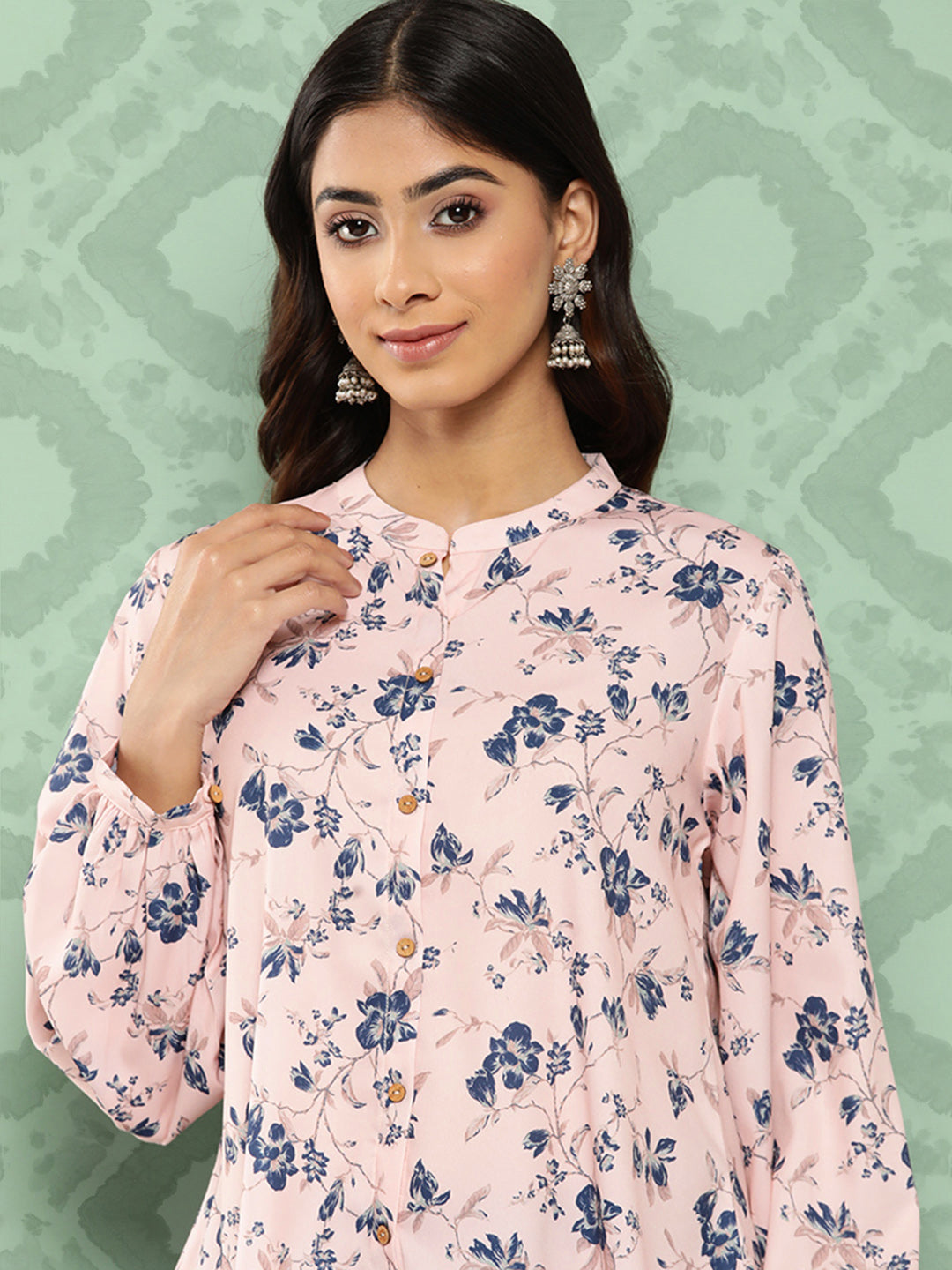 Janasya Women's Light Peach Crepe Digital Printed Casual A-Line Top - Distacart