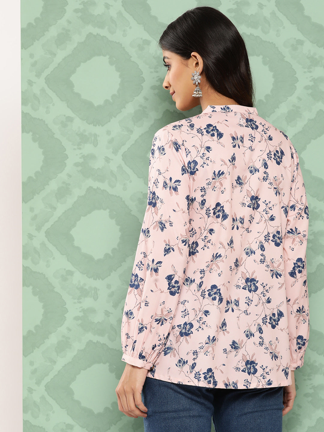 Janasya Women's Light Peach Crepe Digital Printed Casual A-Line Top - Distacart