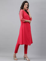 Thumbnail for Janasya Women's Pink Crepe Foil Printed Festive Angrakha Kurta - Distacart