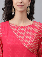 Thumbnail for Janasya Women's Pink Crepe Foil Printed Festive Angrakha Kurta - Distacart