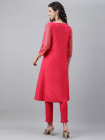 Thumbnail for Janasya Women's Pink Crepe Foil Printed Festive Angrakha Kurta - Distacart