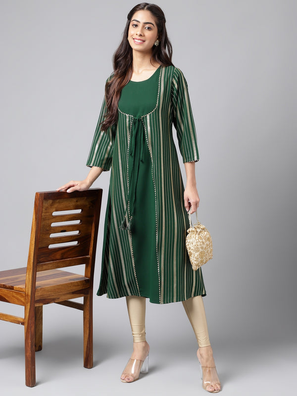 Janasya Women's Green Crepe Foil Printed Casual A-Line Kurta - Distacart