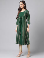 Thumbnail for Janasya Women's Green Crepe Foil Printed Casual A-Line Kurta - Distacart