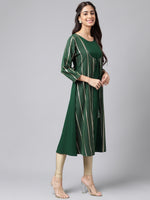 Thumbnail for Janasya Women's Green Crepe Foil Printed Casual A-Line Kurta - Distacart