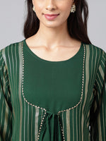Thumbnail for Janasya Women's Green Crepe Foil Printed Casual A-Line Kurta - Distacart