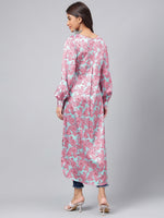 Thumbnail for Janasya Women's Sea Green Satin Digital Floral Printed Casual Gathered Kurta - Distacart